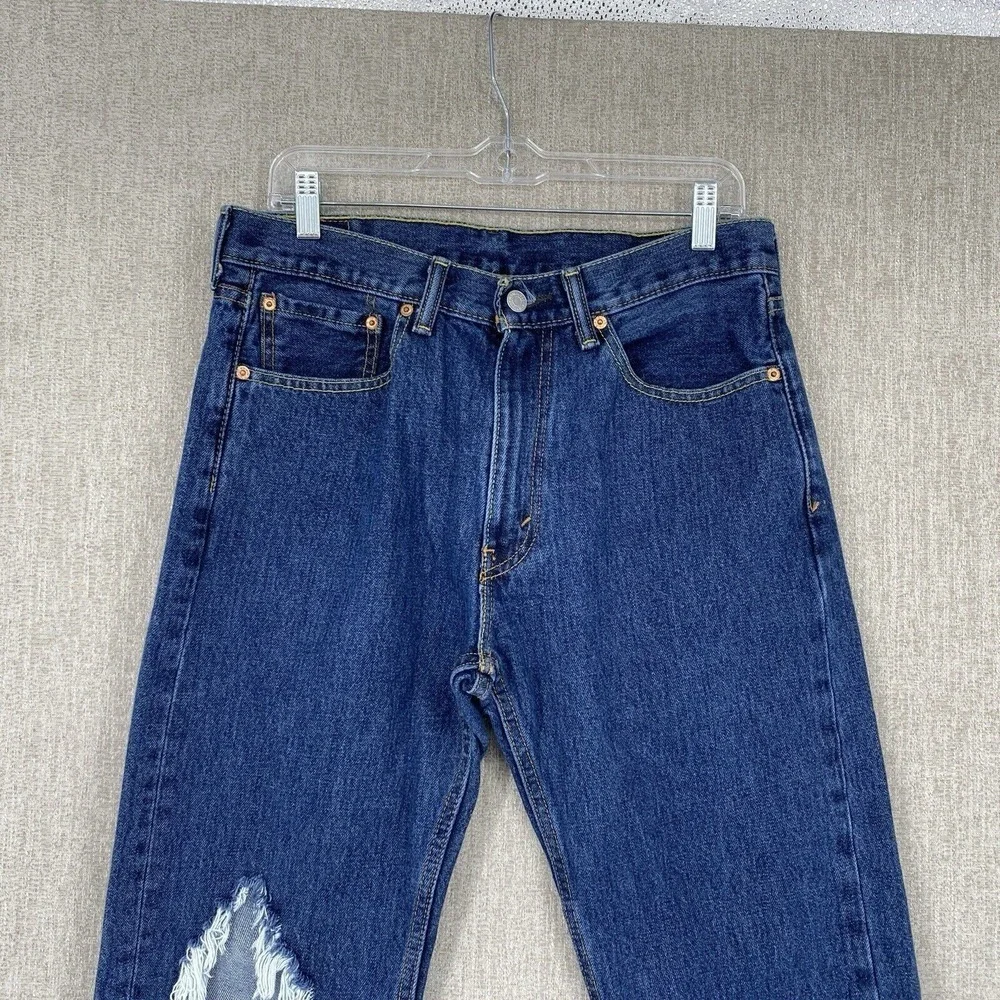 Levis 505 Regular Fit Jeans 32x34 Blue Distressed Raw Hem Straight Leg